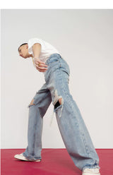 Men's Distressed Baggy Straight Jeans