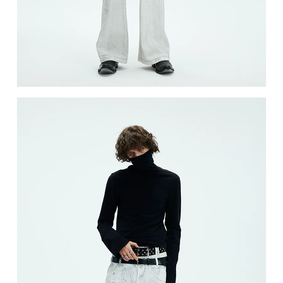 Two-color Fitted Long-sleeve Turtleneck Tee