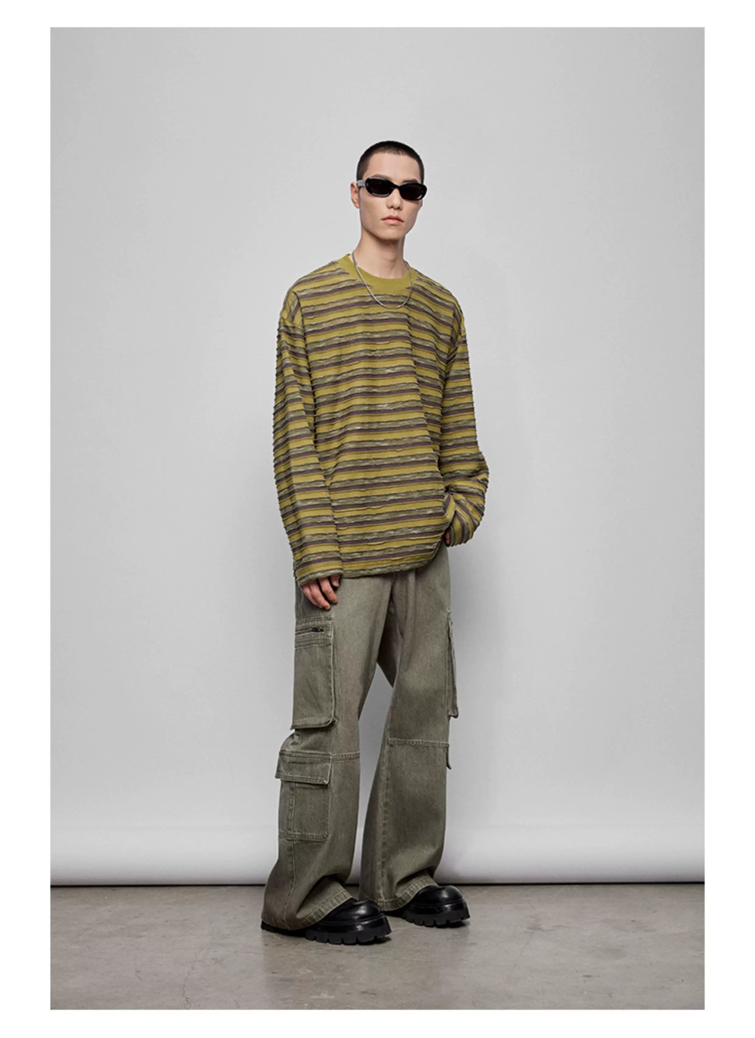 Striped Raw Edge Long Sleeve Tee