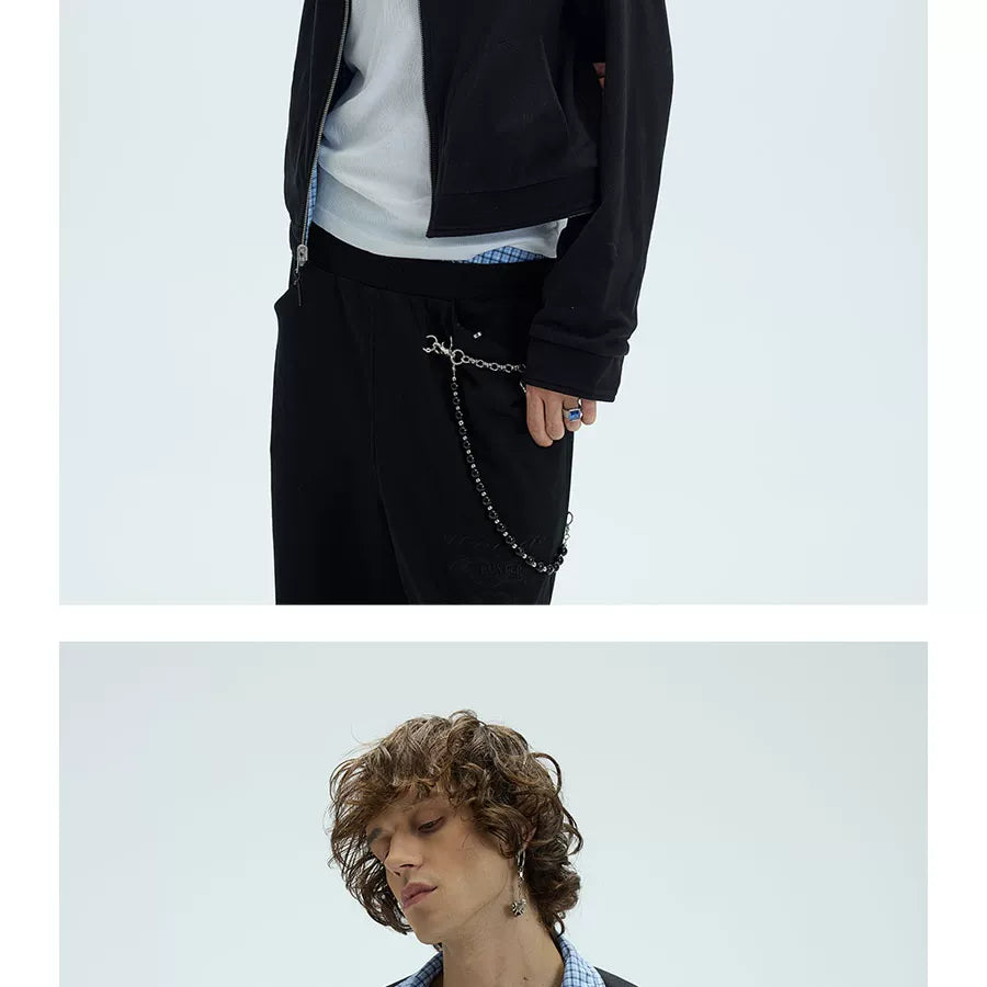 Reversible Plaid Embroidered Zip-front Fleece Jacket
