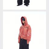 Tri-color Washed Distressed Embroidered V-neck Hoodie
