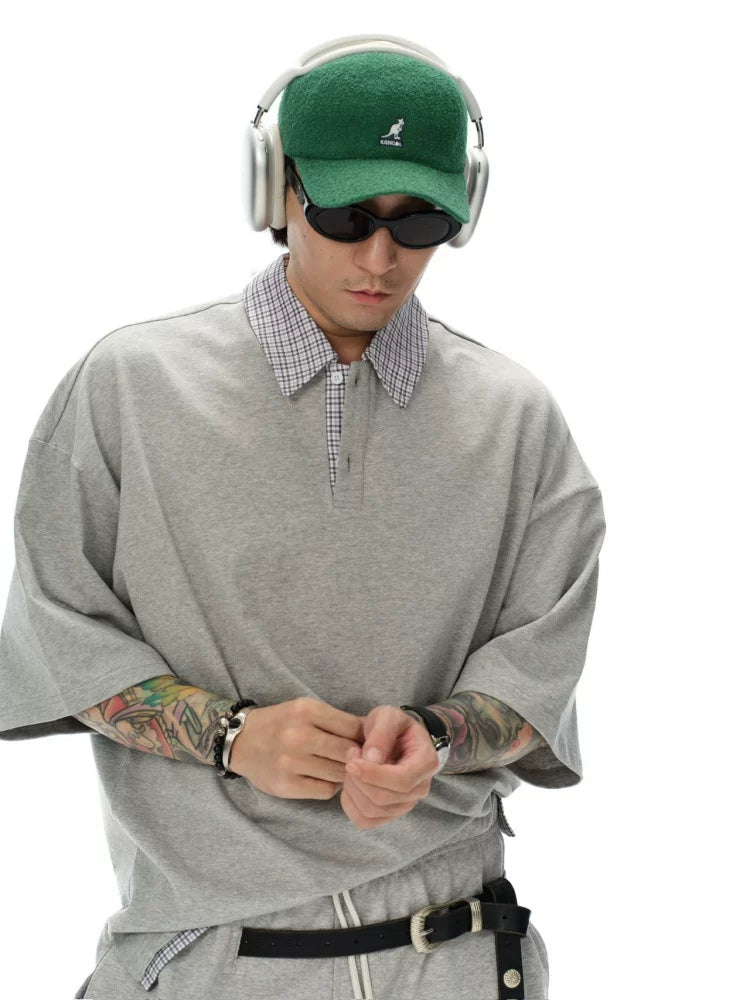 Heavy Double Yarn Patchwork Polo Shirt