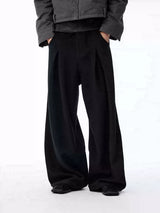 Leather Waist Wide Leg Wool Pants