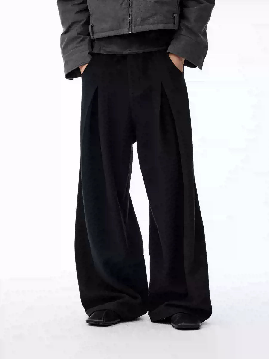 Leather Waist Wide Leg Wool Pants
