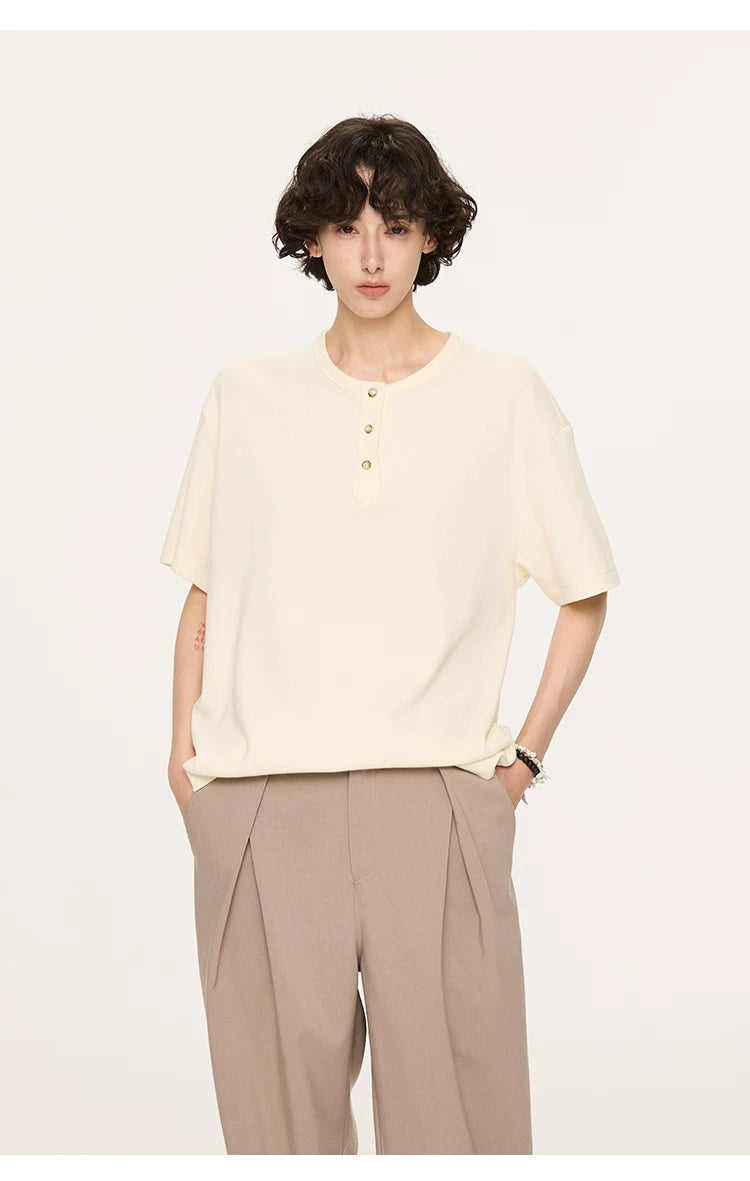 Couple Amber Waffle Boxy Henley Tees