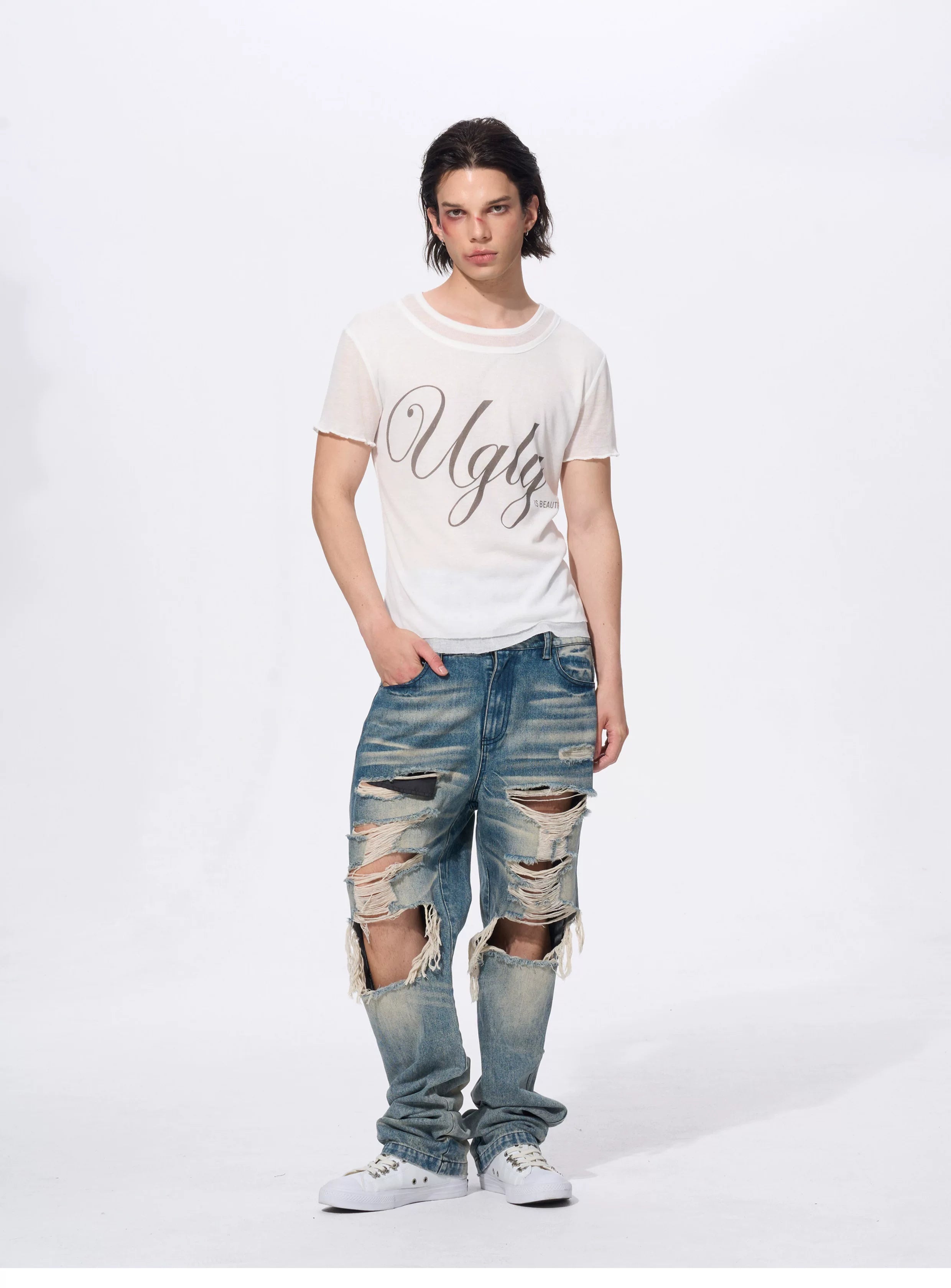 White Men's Twofer Letter Print Tee