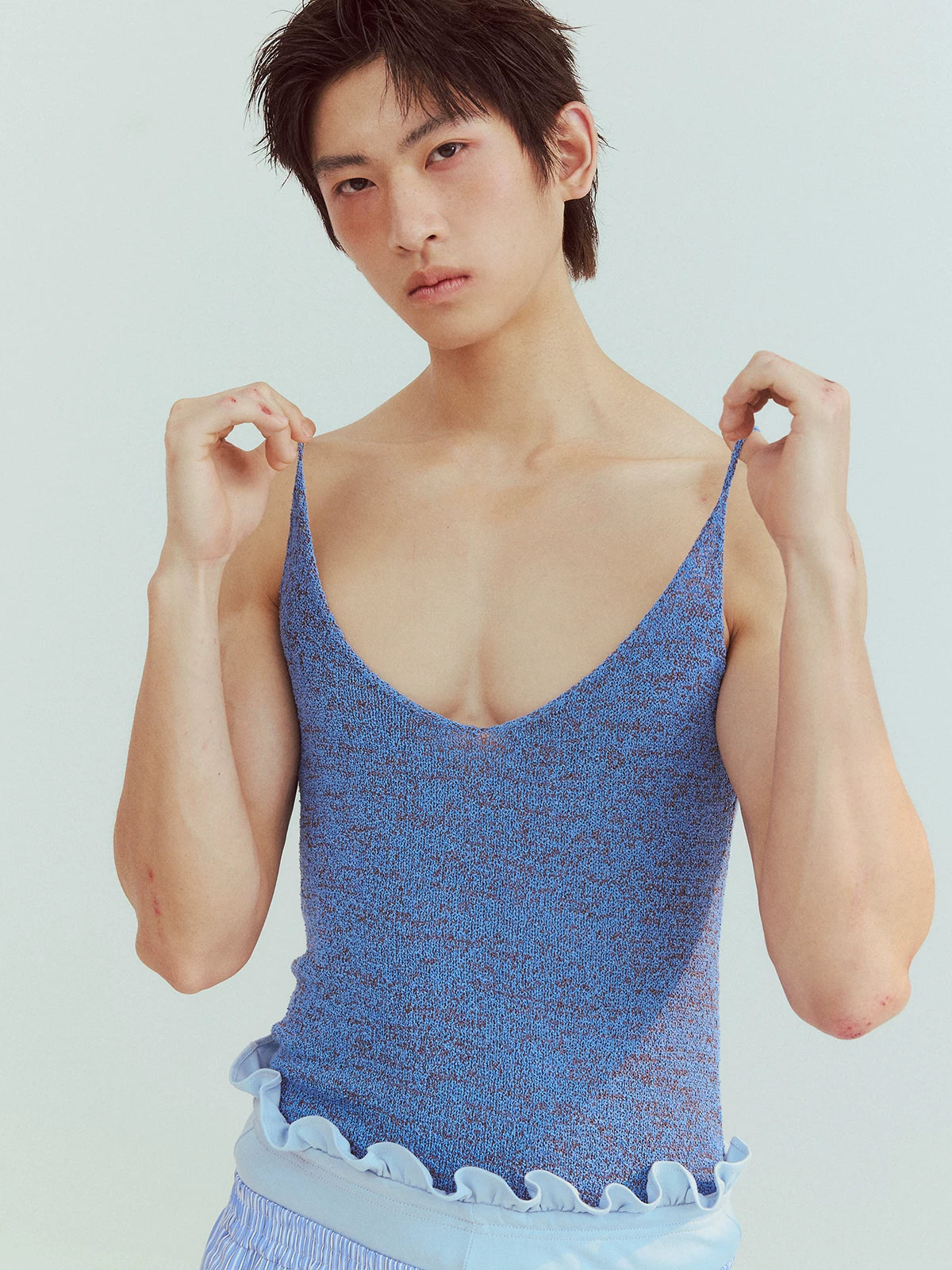 Mixed Blue Deep V Knit Camisole