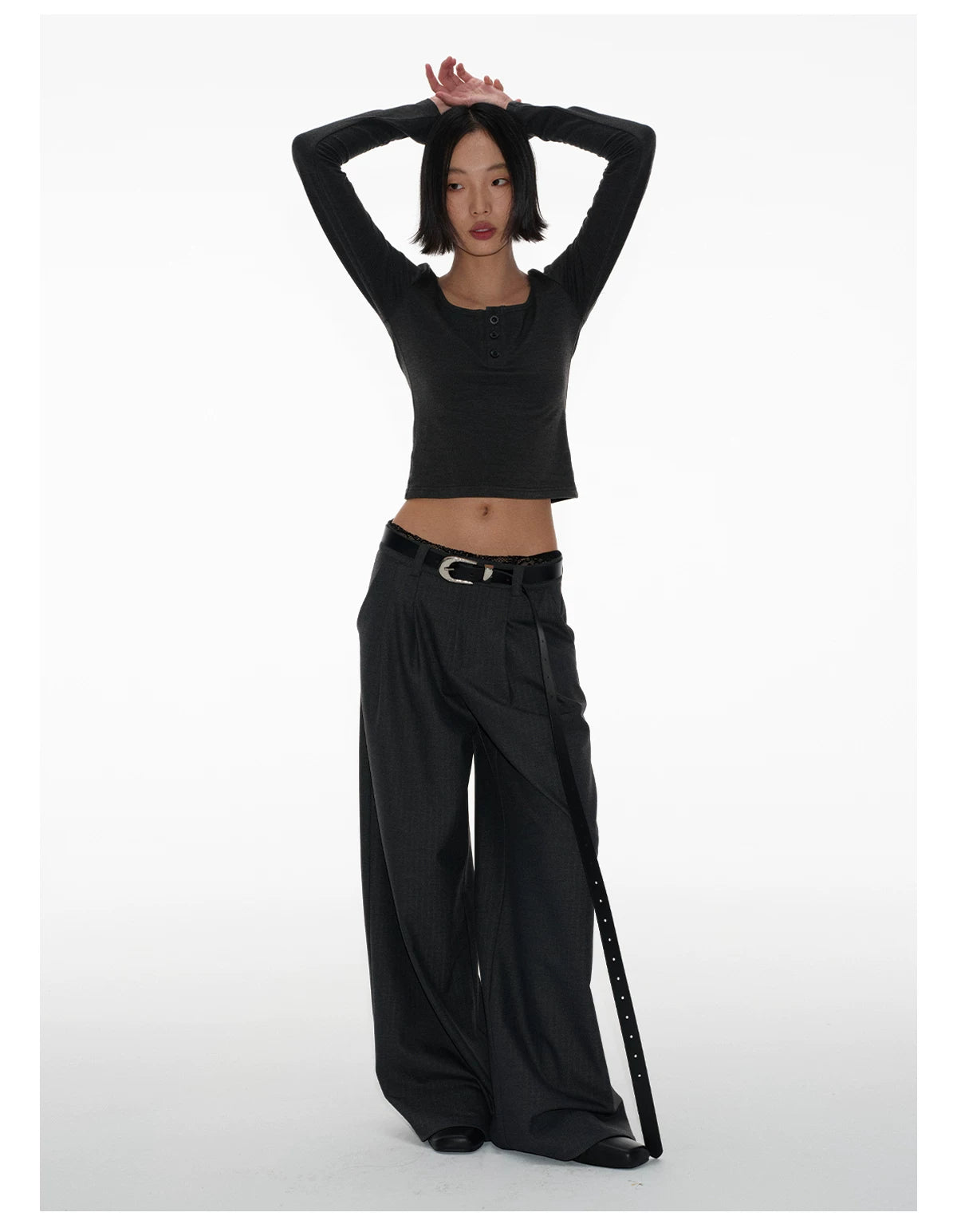 Women's Herringbone Pleated Wide Leg Pants