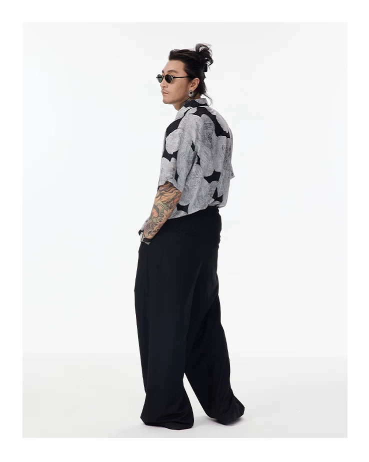 Sketch Print Hawaiian Cuban Collar Shirt