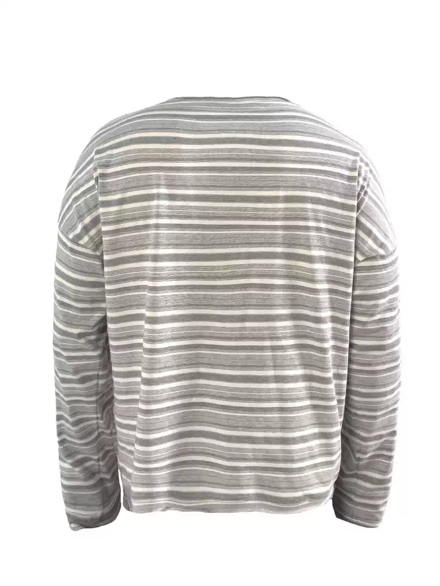 Striped Roll Cuff Drop Shoulder Top