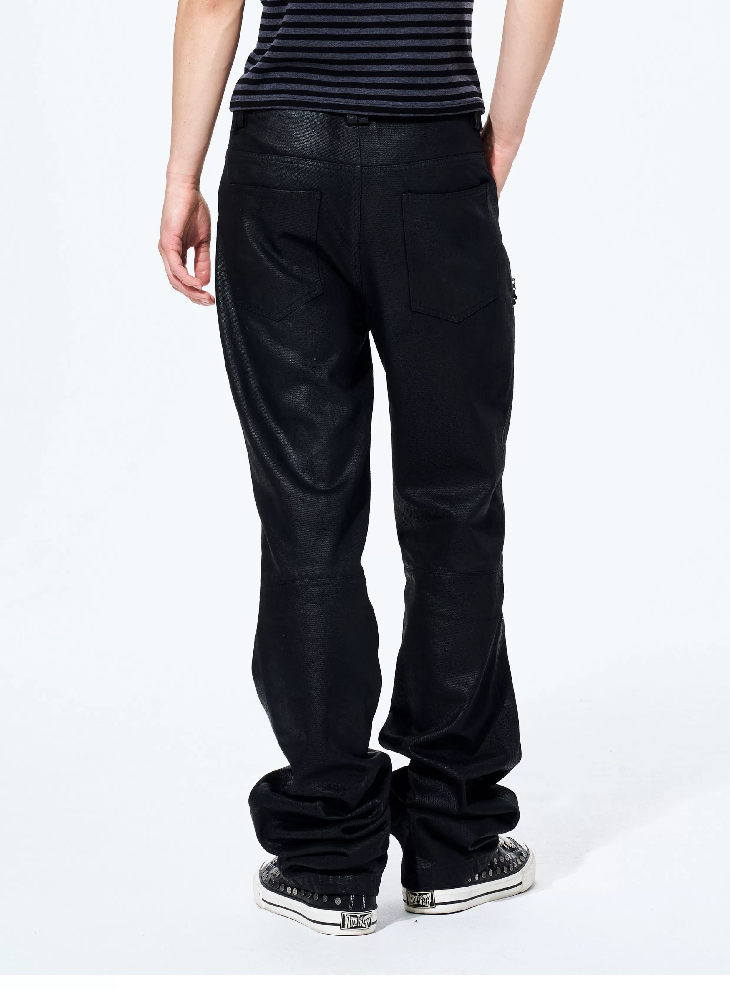 Men's Metallic Zip Waxed Straight Jeans