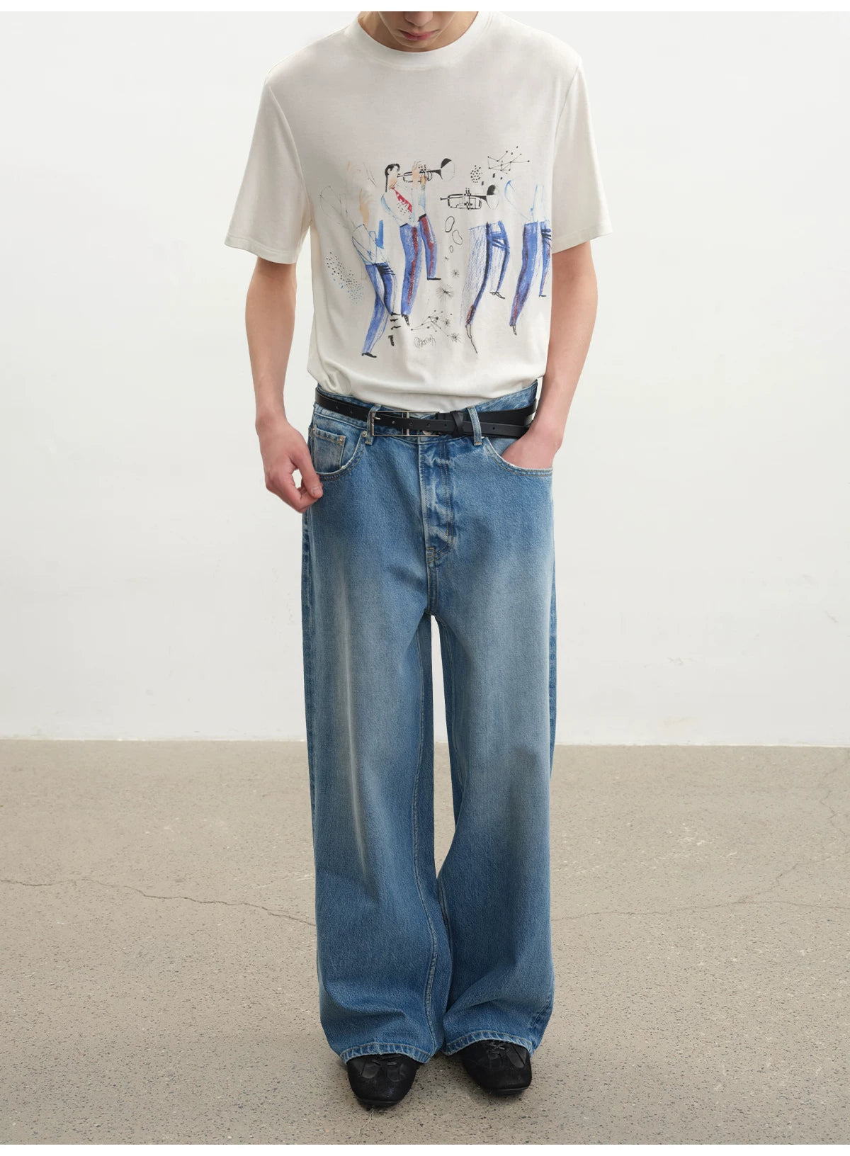 Rigid Washed Blue Straight Relaxed Jeans