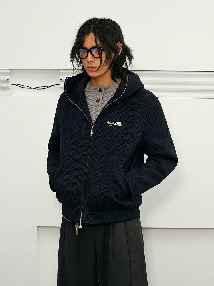 Men's Herringbone Hooded Puffer Jacket