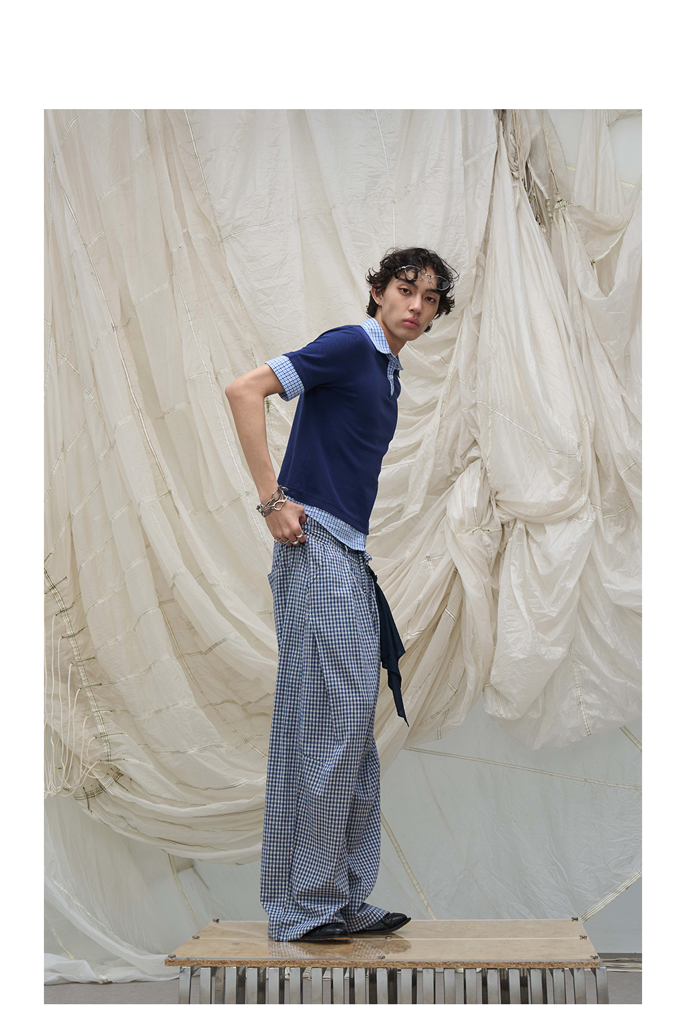 Plaid Casual Pants With Detachable Scarf