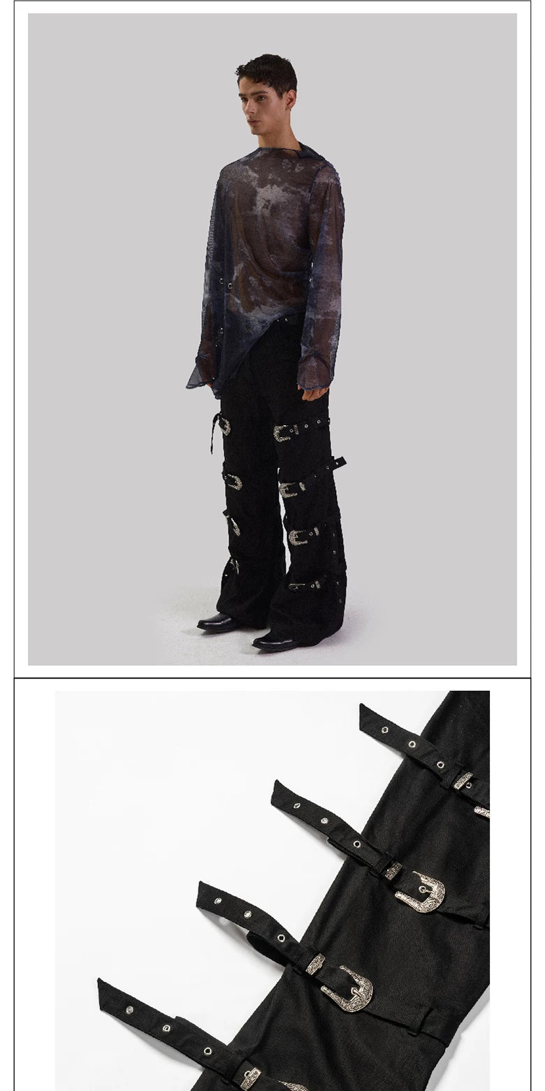 Lace-Up Metal Buckle Pants
