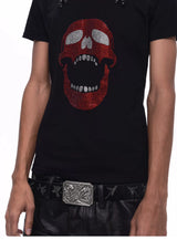 Demon Skull Rhinestone Print Crew Neck Tee