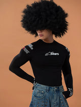Men's Black Racing Print Long-sleeved Tee