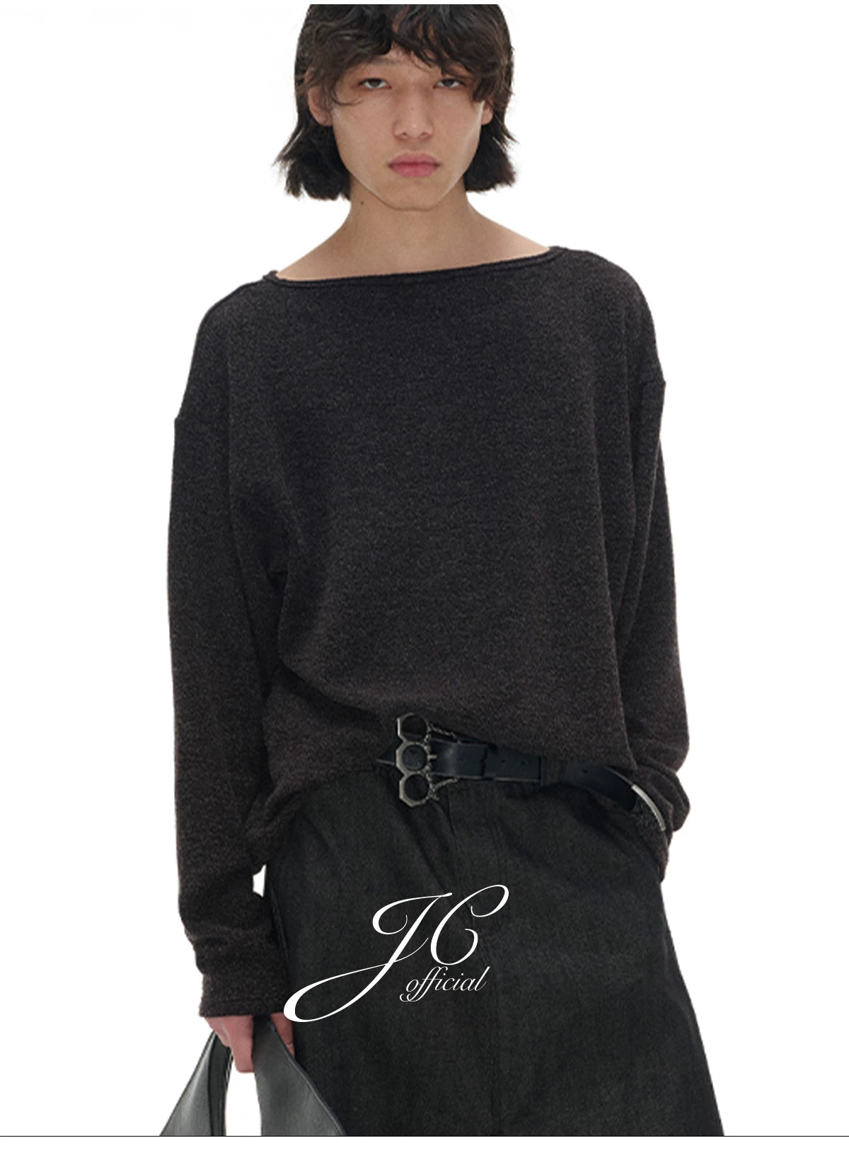 Ribbed Boat Neck Long Sleeve Tops