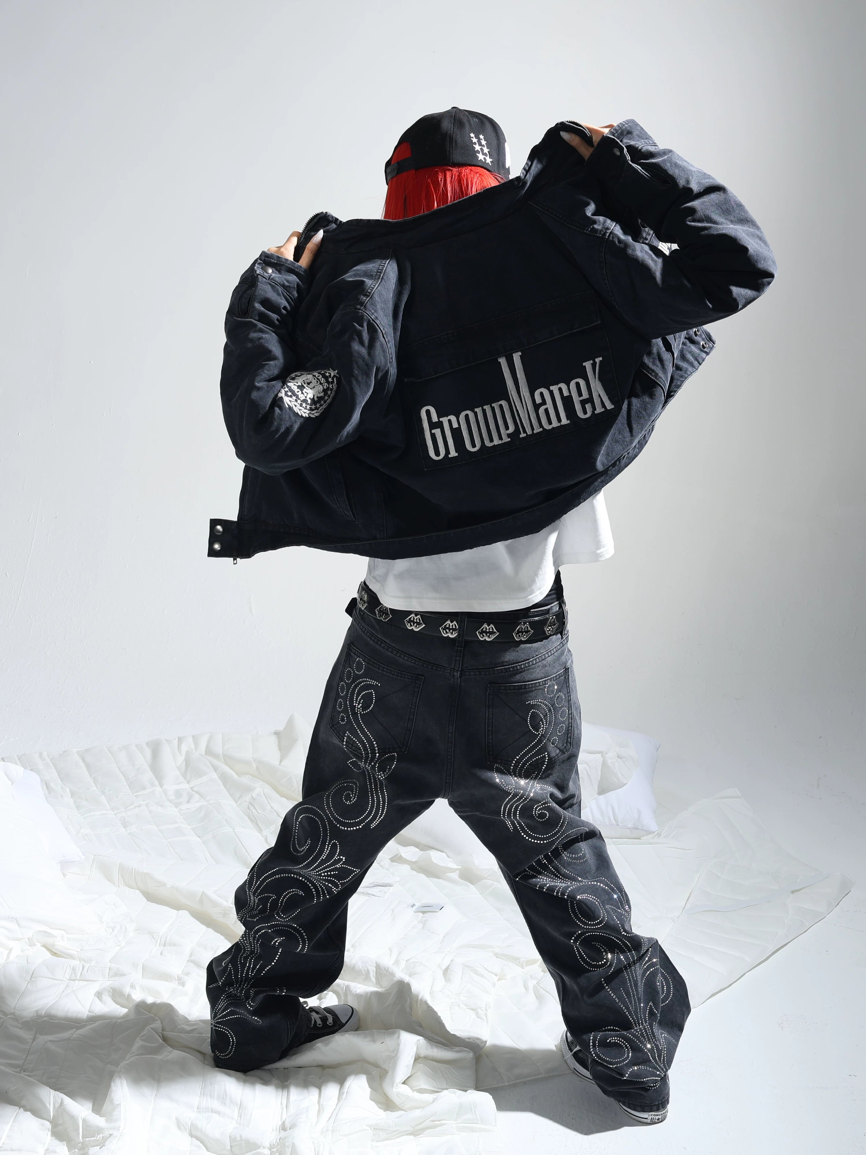 Heavy Washed Multi-pocket Embroidered Crop Jacket