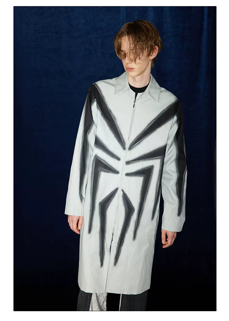 Spider Print Grey Mid-length Coat