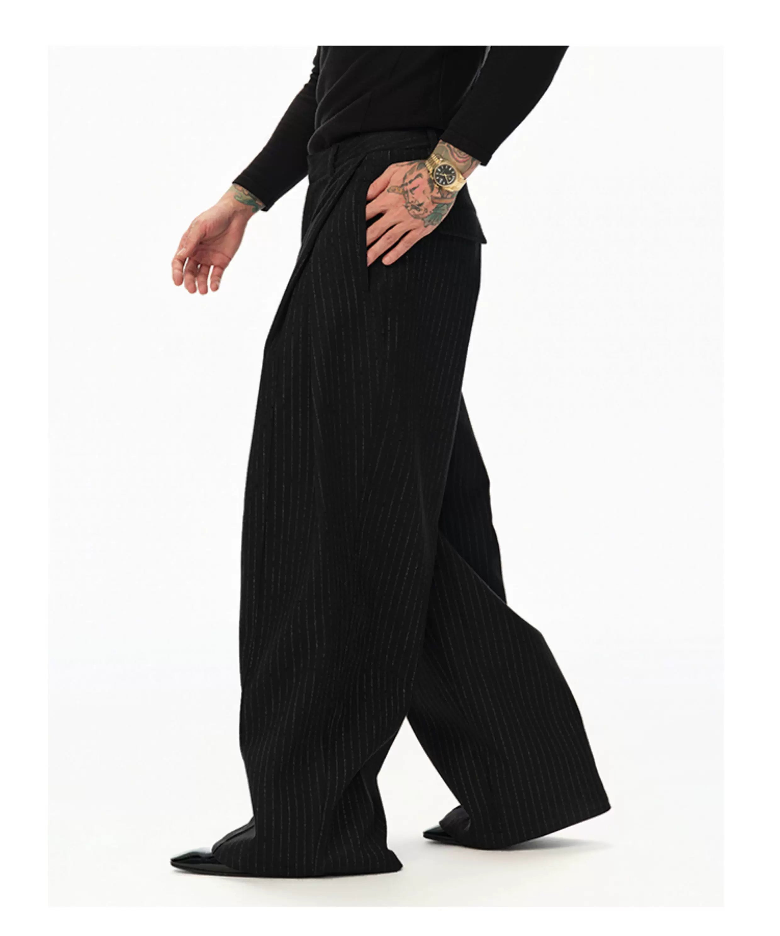 Black Vertical Striped Wool Dress Pants