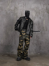 Oversized Distressed Nightfang Leather Biker Jacket