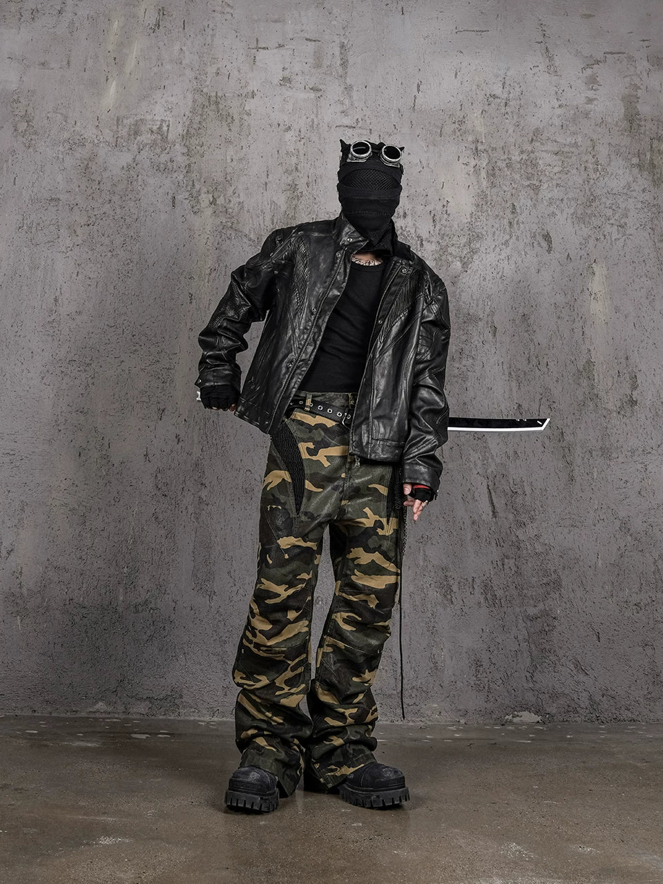 Oversized Distressed Nightfang Leather Biker Jacket