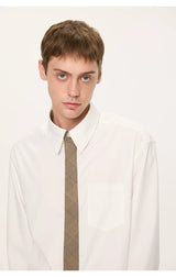 Plaid Tie Patchwork Long Sleeve Shirt