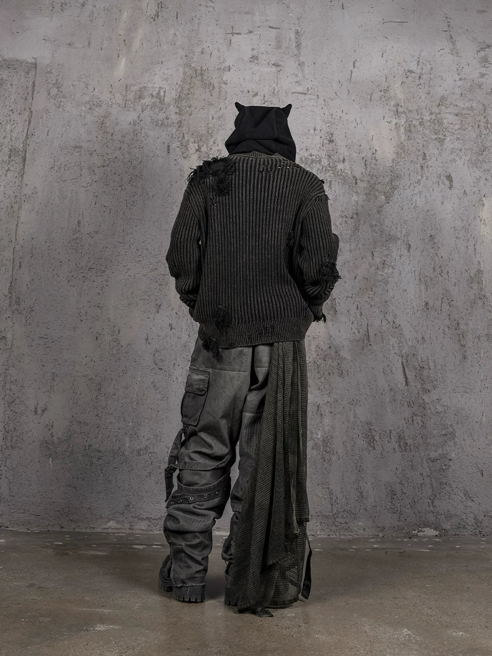Faded Distressed Patched Knit Sweater