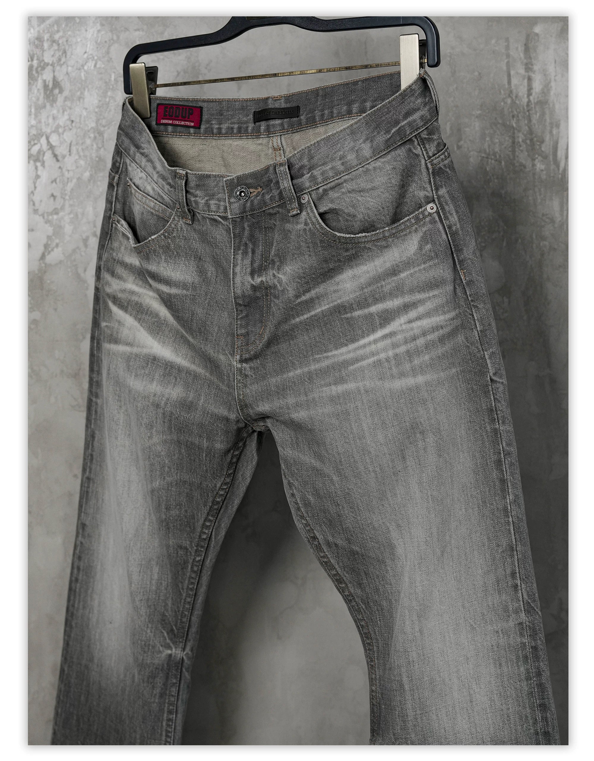 Cream Gray Washed Straight Leg Jeans