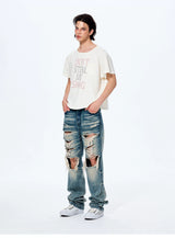 Men's Distressed Washed Straight Leg Jeans