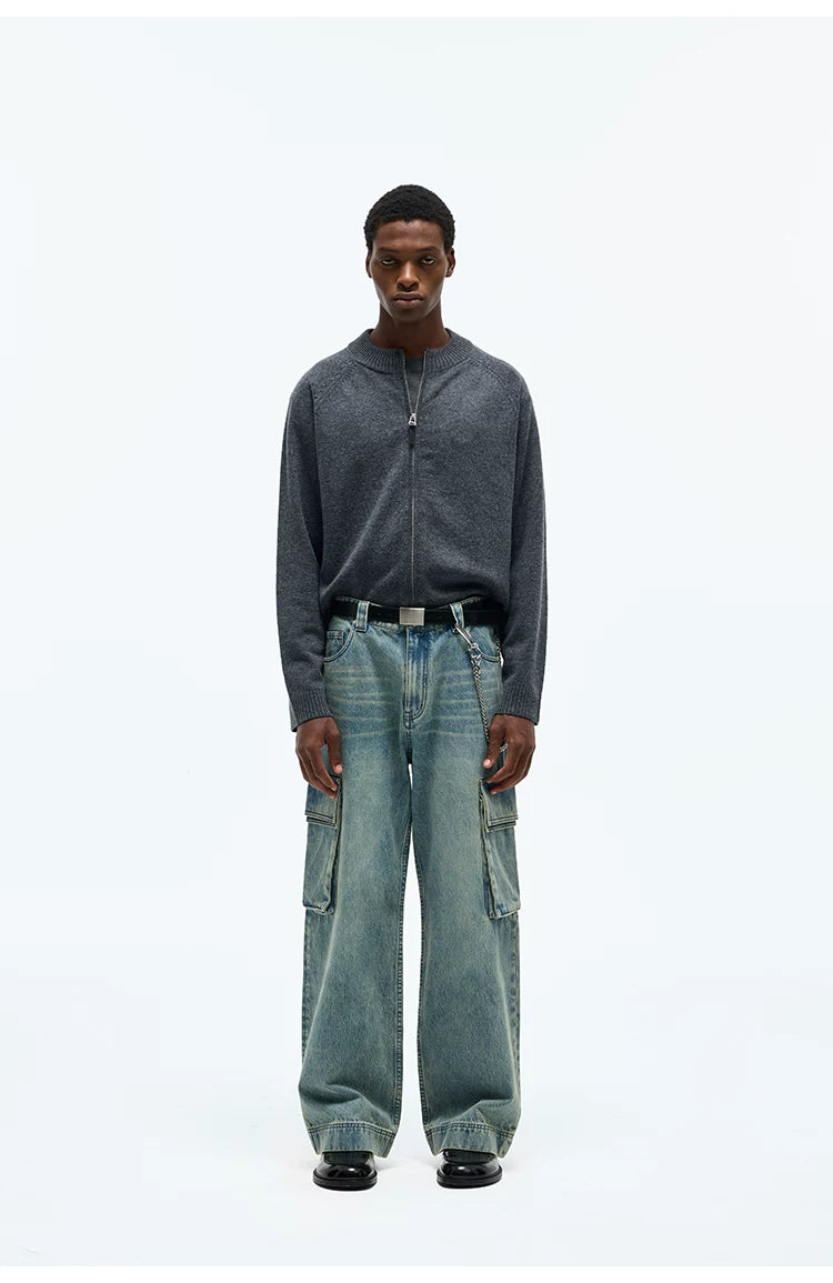 Washed Multi-pocket Straight Leg Cargo Jeans