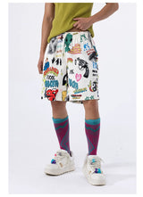Men's Loose Drawstring Graffiti Beach Shorts