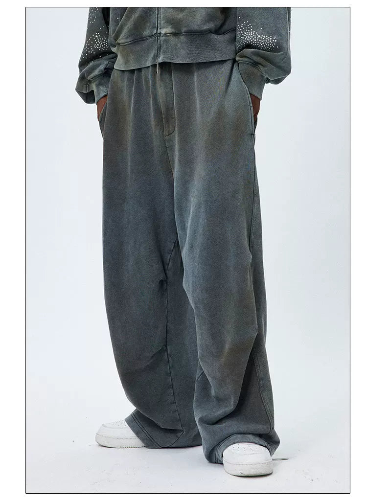 Vintage Washed Drawstring Wide Leg Sweatpants