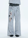 Flared Digital Print Double Waistband Sweatpants