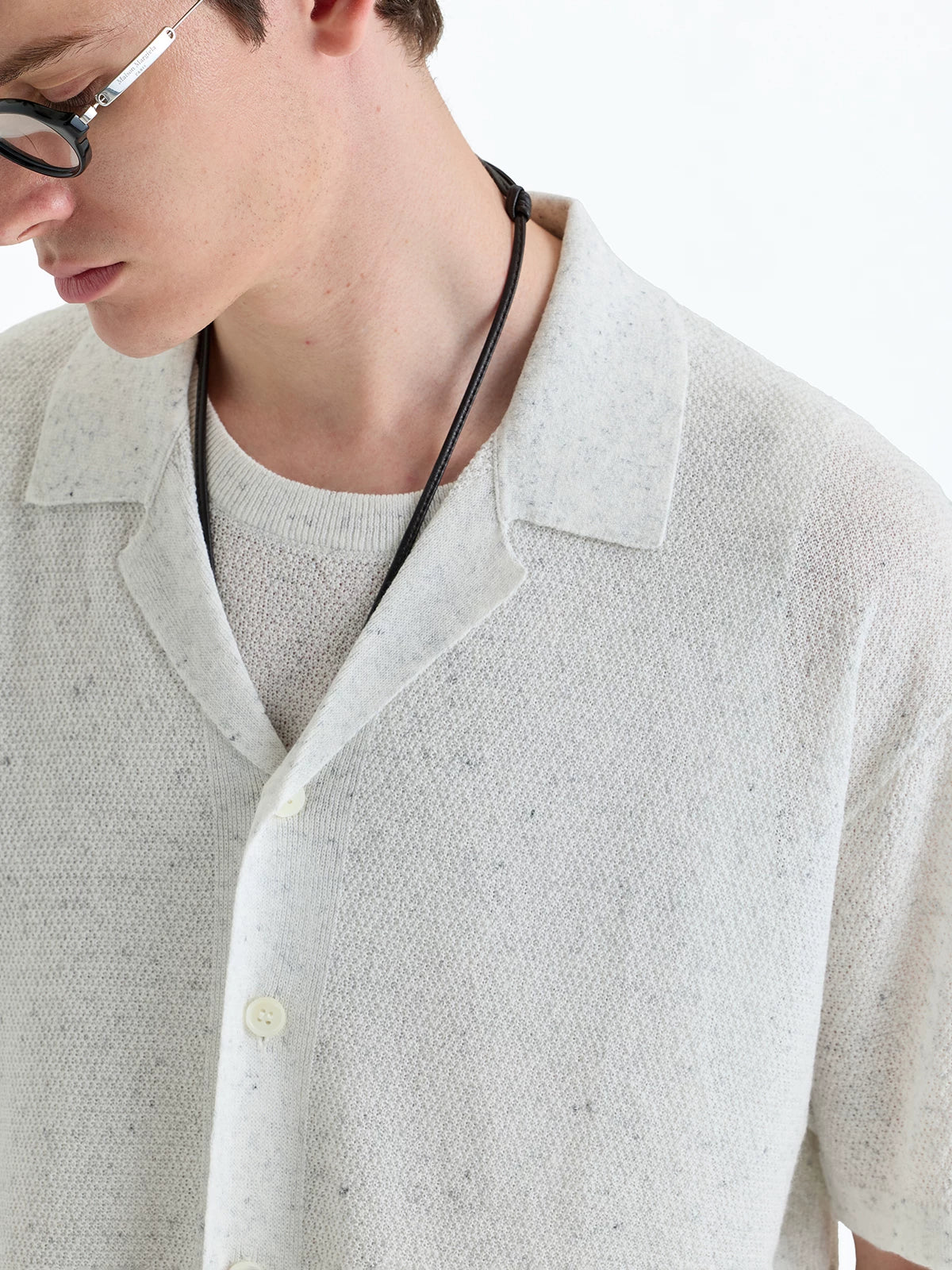 Collared Linen Blend Knit Cardigan