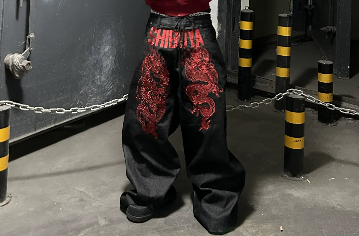 Reversible Dragon Embroidery Denim Jeans