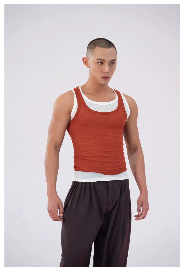 Black Red Faux Two-piece Men's Vest