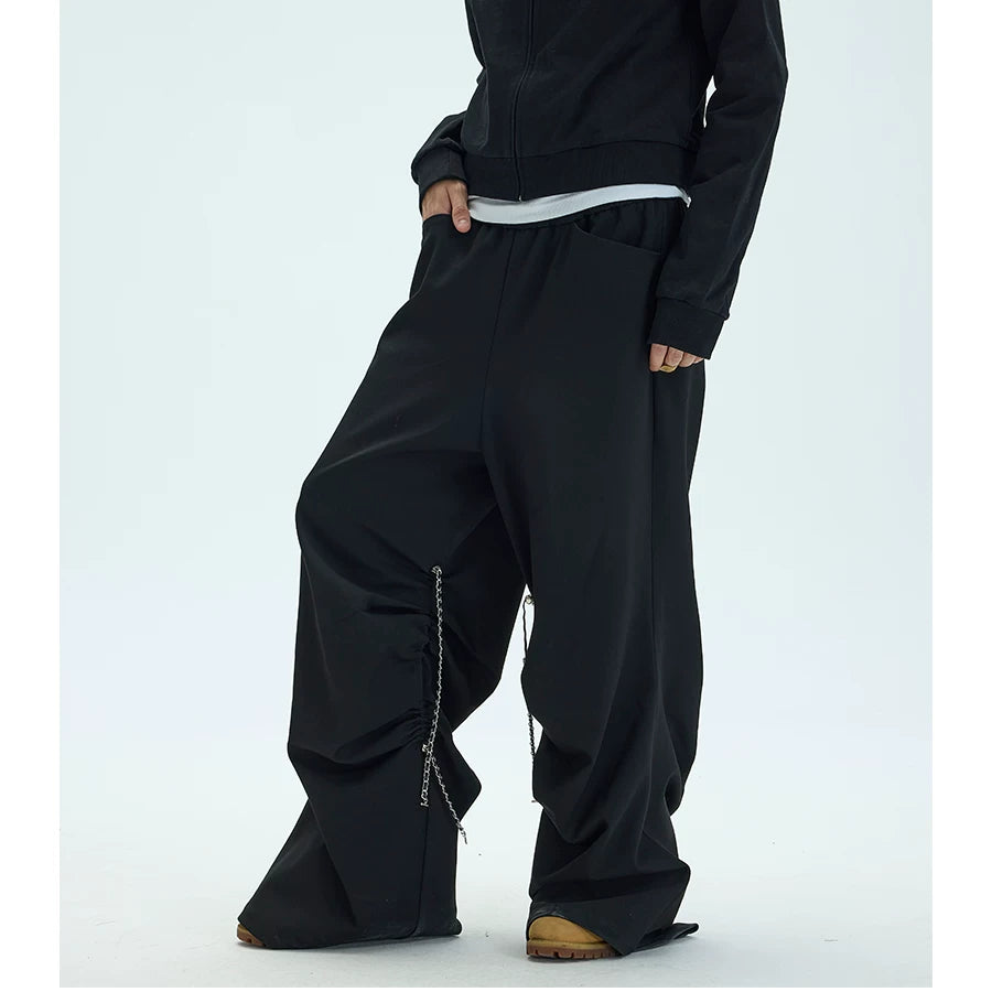 Black Side Adjustable Chain Casual Pants