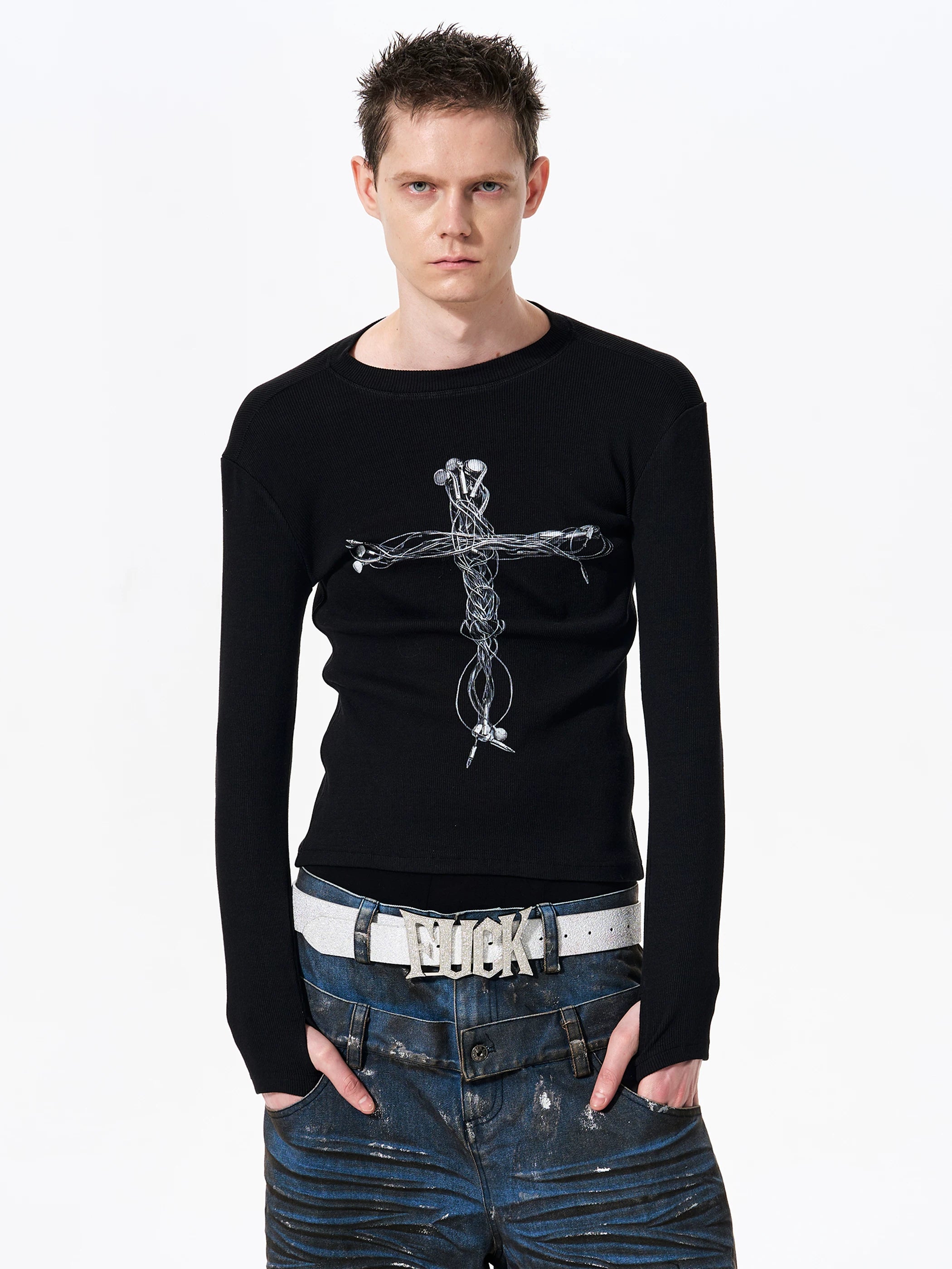 Men's Cross Print Long Sleeve T-Shirt