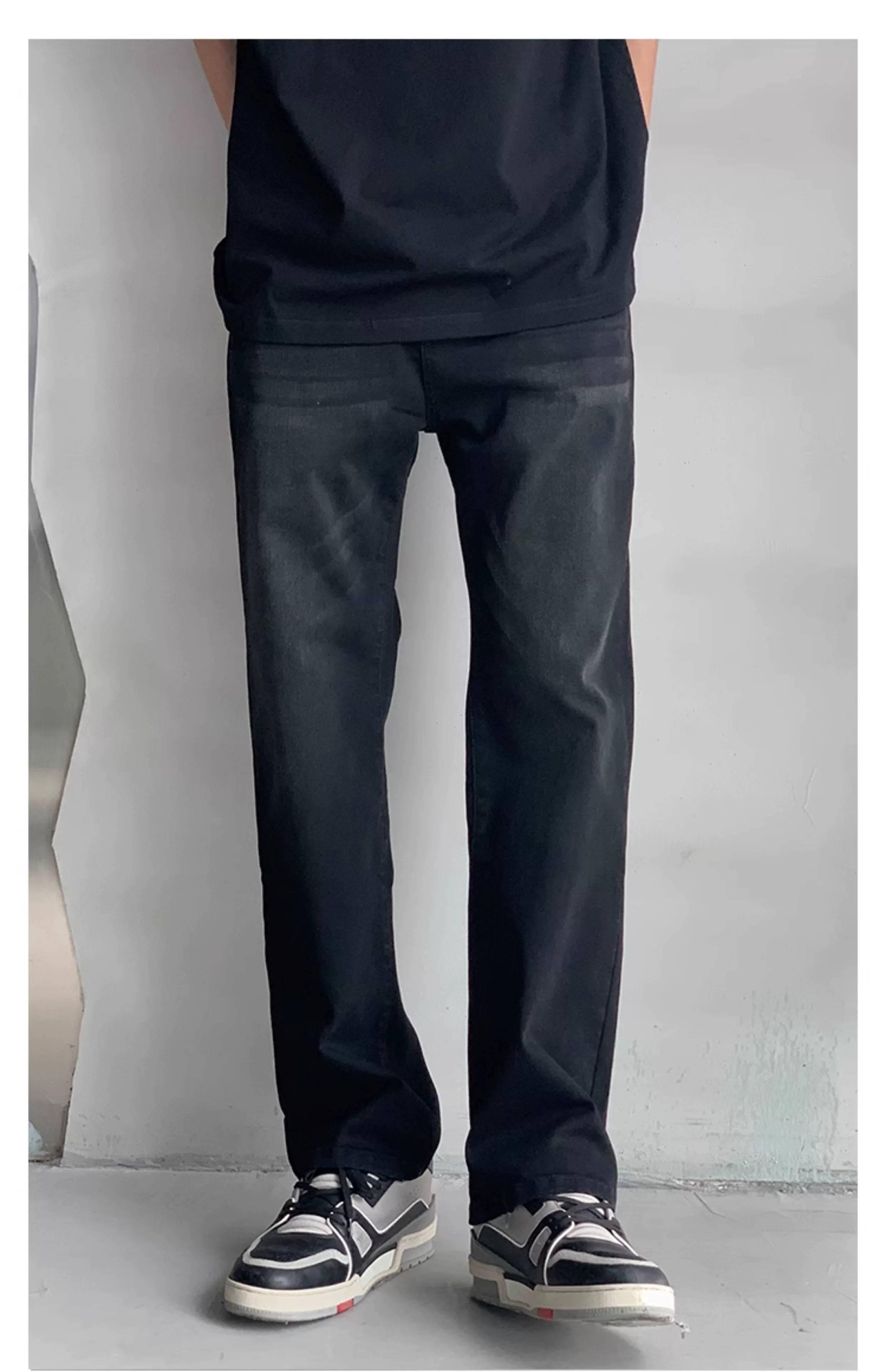 Men's Washed Black Loose Straight Jeans