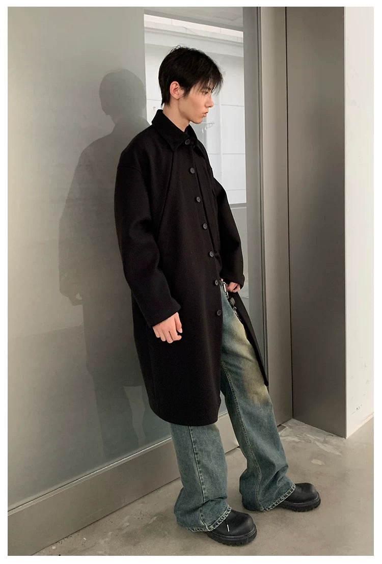 Men's Loose Long Collared Wool Coat