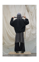 Washed Detachable Ripped Hood Grey Sweatshirt