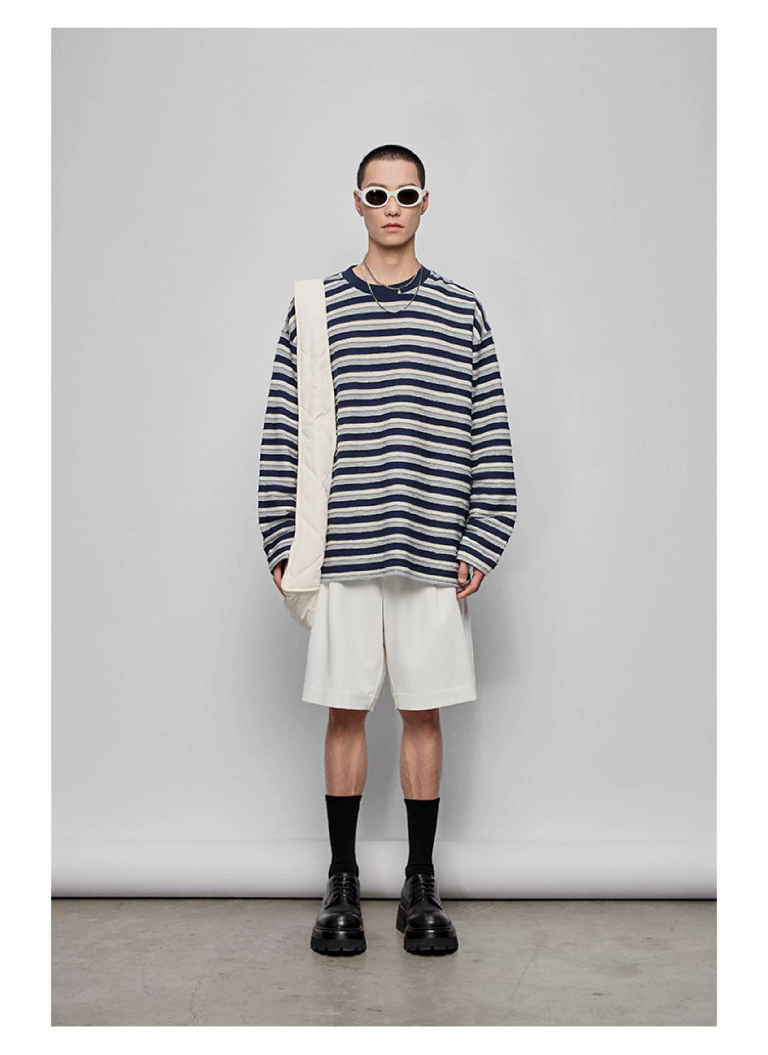 Striped Raw Edge Long Sleeve Tee