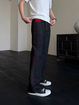 Men's Embroidered Flared Raw Denim Jeans