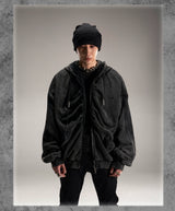 Black Loose Patchwork Zip Hoodie
