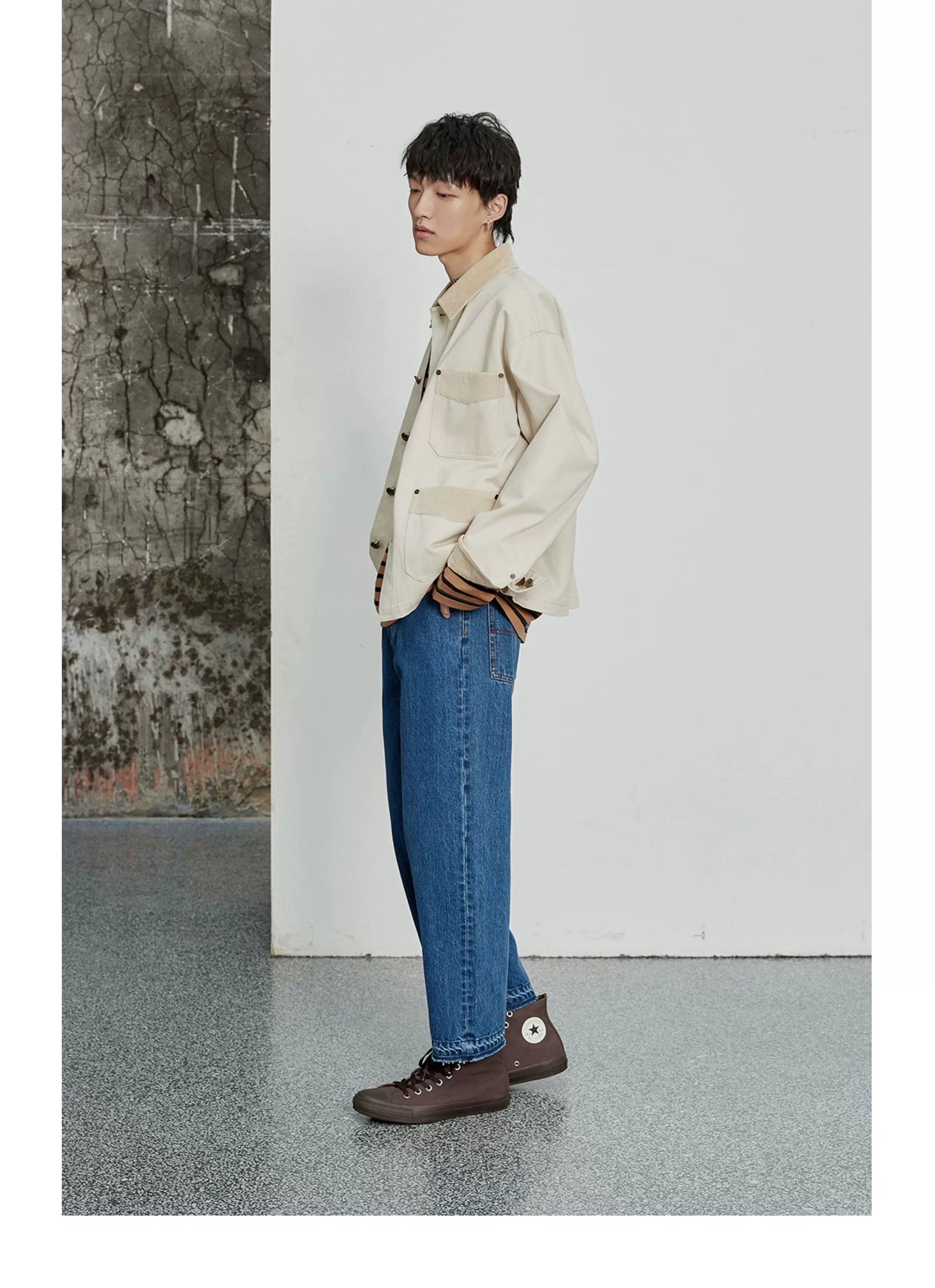 Vintage Washed Distressed Straight Cropped Jeans