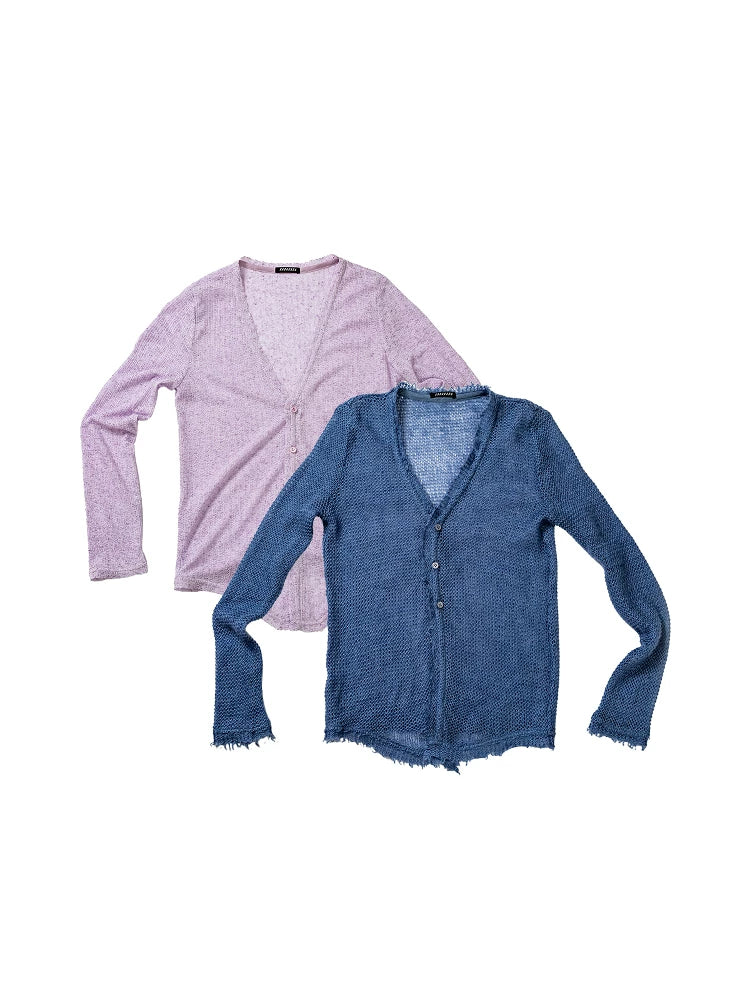 Frayed Slim Cutout Deep V-Neck Cardigan