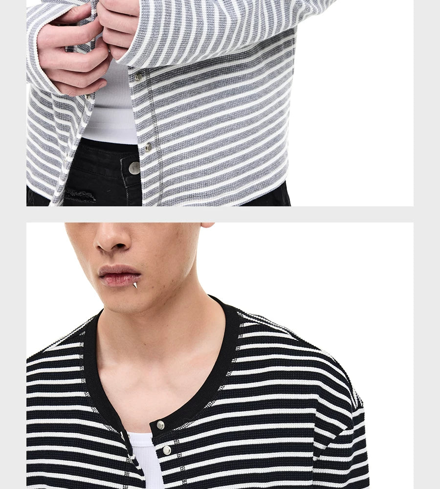 Striped Snap Button Couple Knit Cardigan