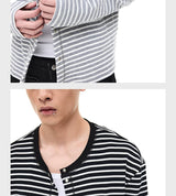 Striped Snap Button Couple Knit Cardigan